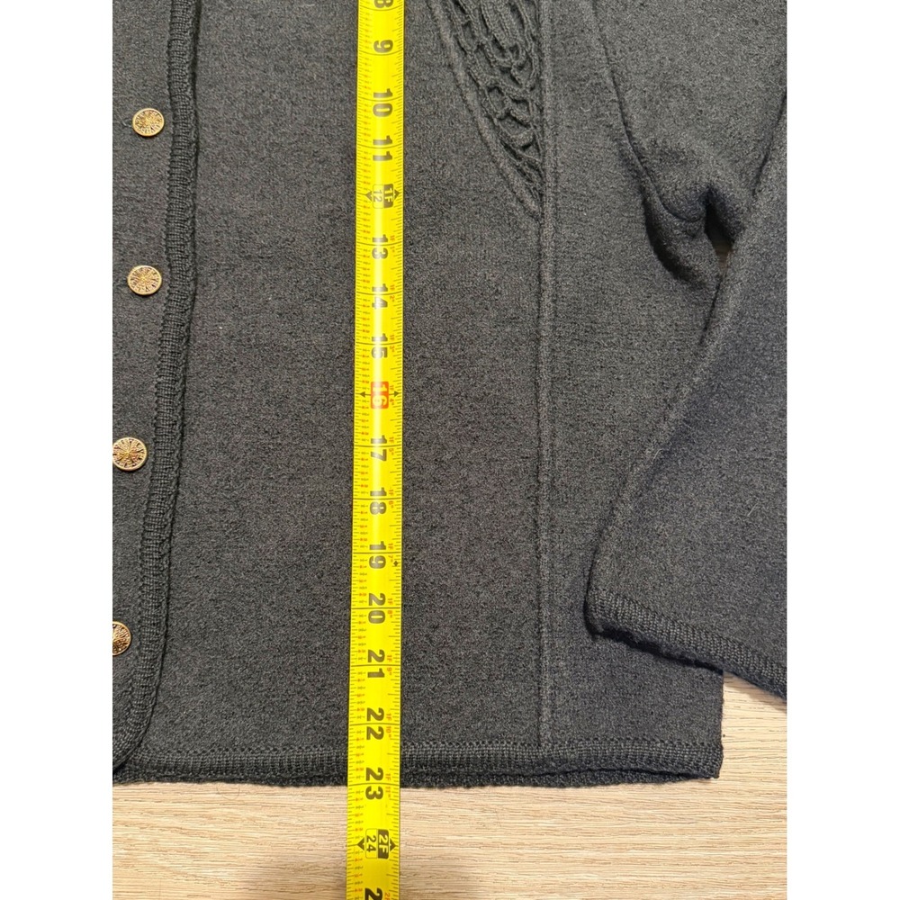 Carroll‎ Reed Vintage 100% Wool Black Cardigan Crochet Detail Gold Button XL - Picture 6 of 6